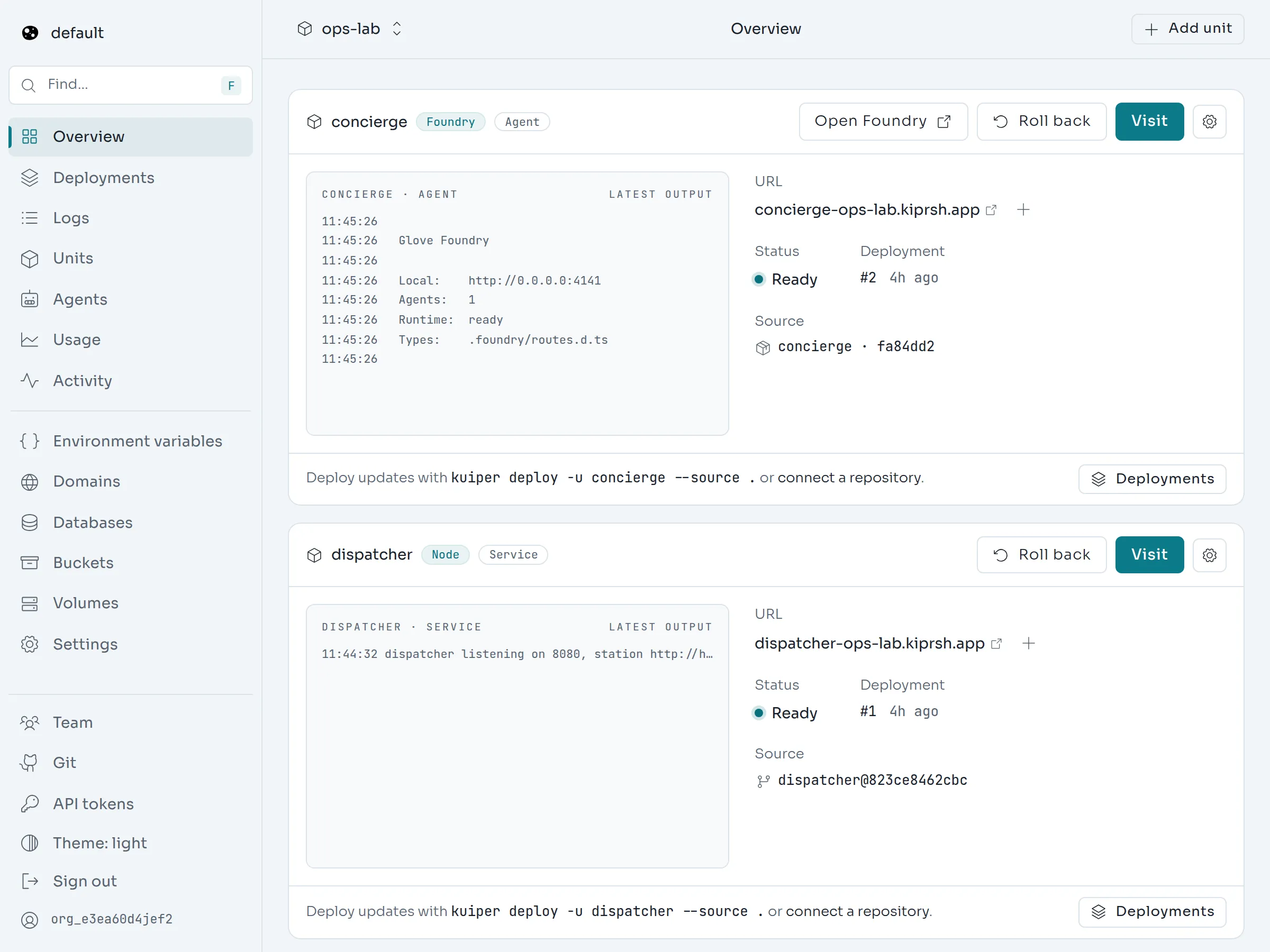 The project overview in the light theme.